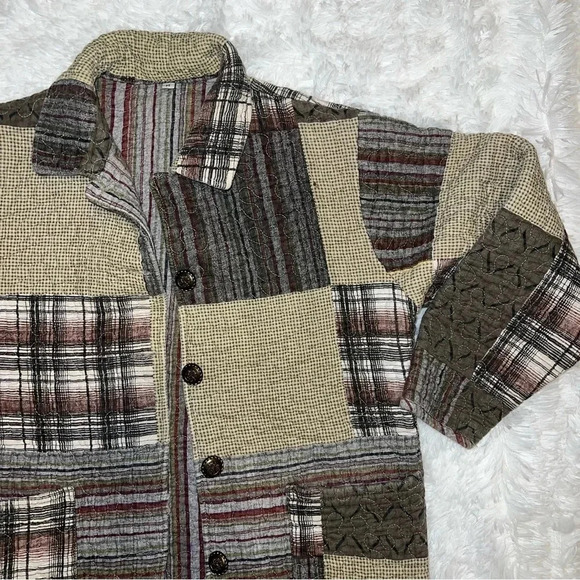 Vintage Quilted Patchwork Earth Toned / Neutral Button Up Jacket/Cardigan Medium - Picture 1 of 7